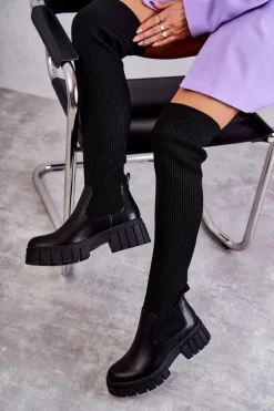Wysokie Damskie Kozaki Za Kolano Czarne Austin Damskie Muszkieterki|Kozaki Wiosenne