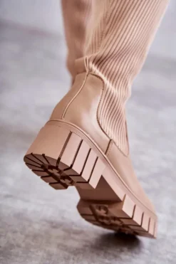 Sale Wysokie Damskie Kozaki Za Kolano Beżowe Austin Damskie Muszkieterki|Kozaki Wiosenne