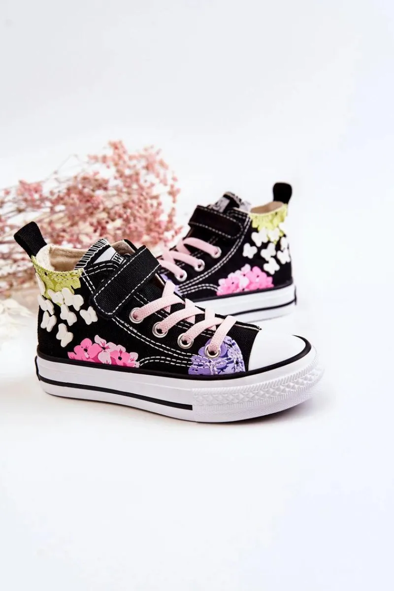 Dziewczęce>Boto Wysokie Dziecięce Trampki Materiałowe Print Czarne Dorry