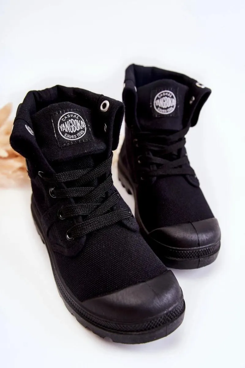 Chłopięce|Dziewczęce>Boto Wysokie Dziecięce Trampki Wiązane Czarne Tobby