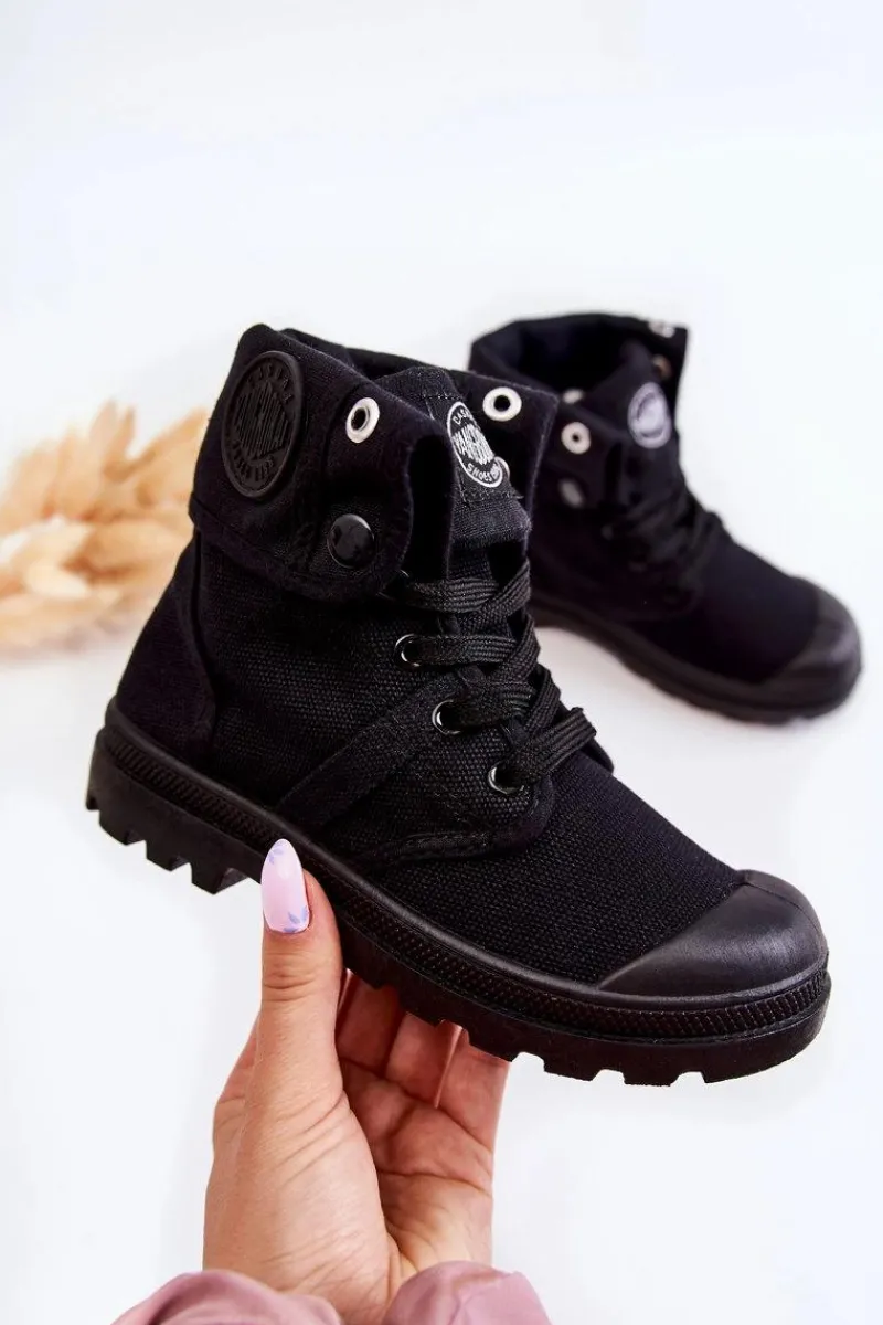 Chłopięce|Dziewczęce>Boto Wysokie Dziecięce Trampki Wiązane Czarne Tobby