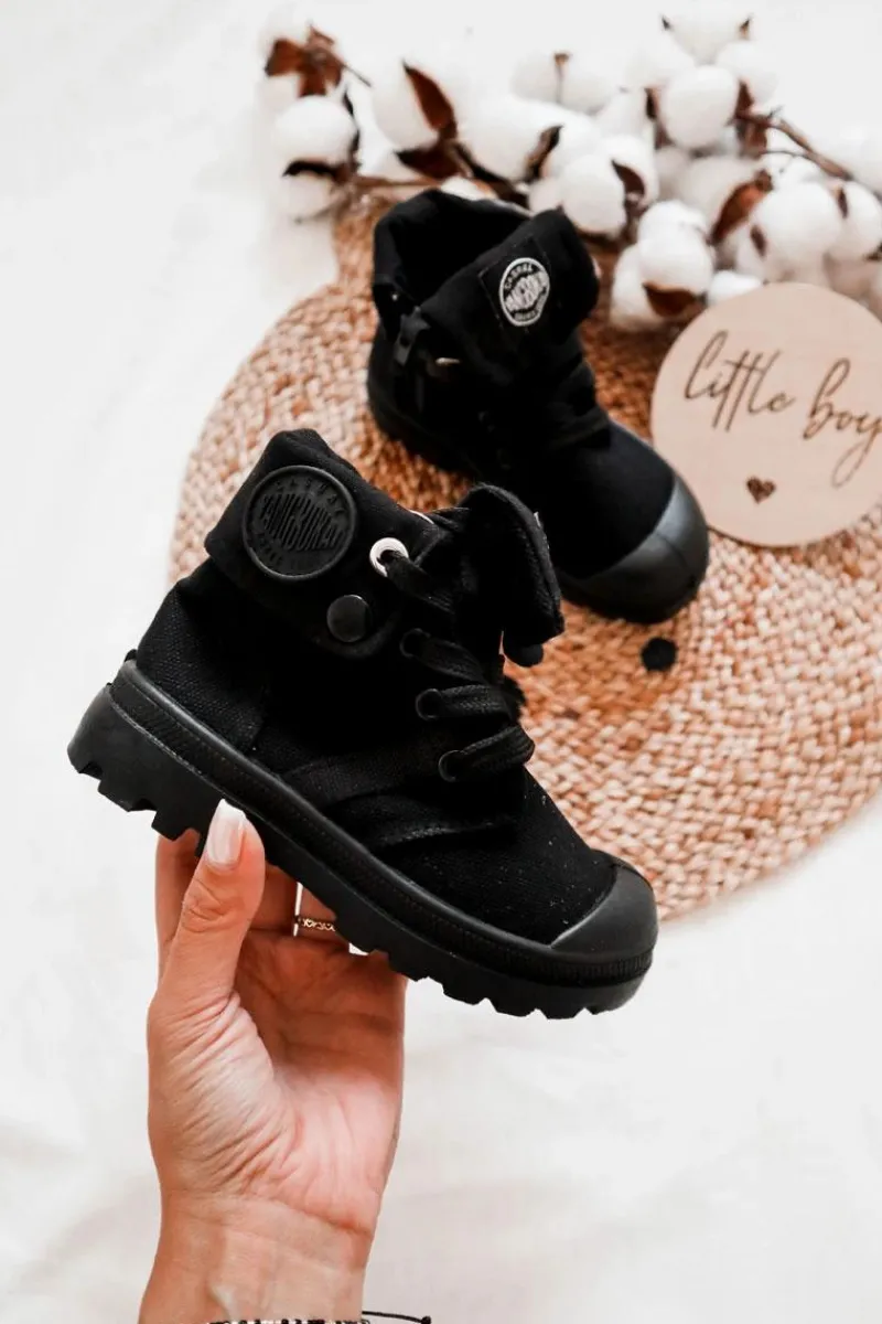 Chłopięce|Dziewczęce>Boto Wysokie Dziecięce Trampki Wiązane Czarne Tobby