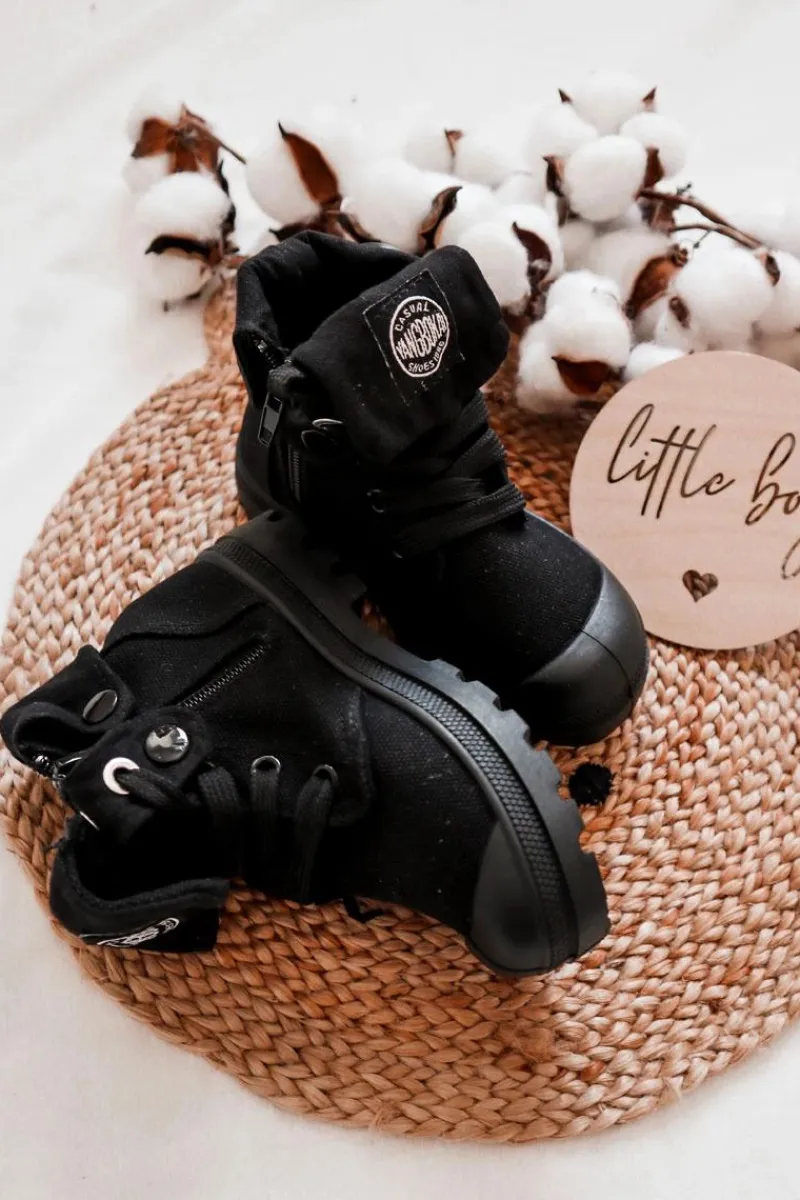 Chłopięce|Dziewczęce>Boto Wysokie Dziecięce Trampki Wiązane Czarne Tobby