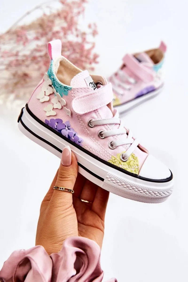 Boto Wysokie Dziecięce Trampki Materiałowe Print Różowe Dorry