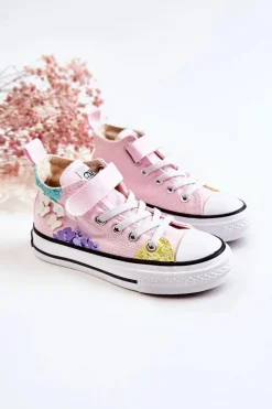 Boto Wysokie Dziecięce Trampki Materiałowe Print Różowe Dorry