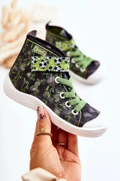 Best Wysokie Dziecięce Trampki Piłkarz 268X070 Szaro-Zielone Dzieci Chłopięce