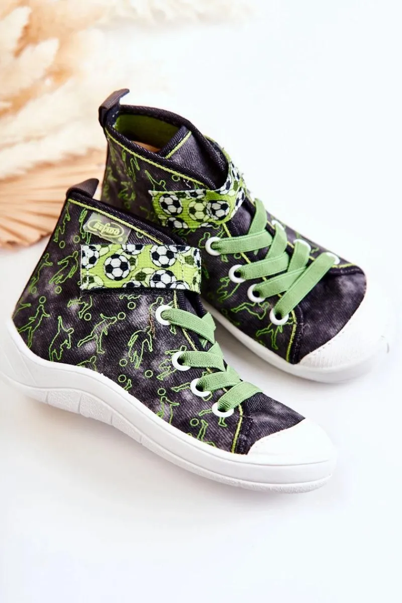 Best Wysokie Dziecięce Trampki Piłkarz 268X070 Szaro-Zielone Dzieci Chłopięce