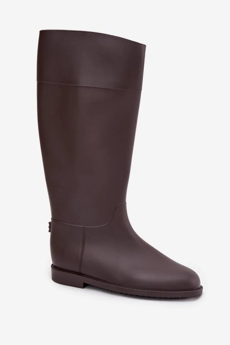 Kalosze Damskie>Boto Wysokie Kalosze Damskie Na Płaskim Obcasie Czekoladowe Melianne