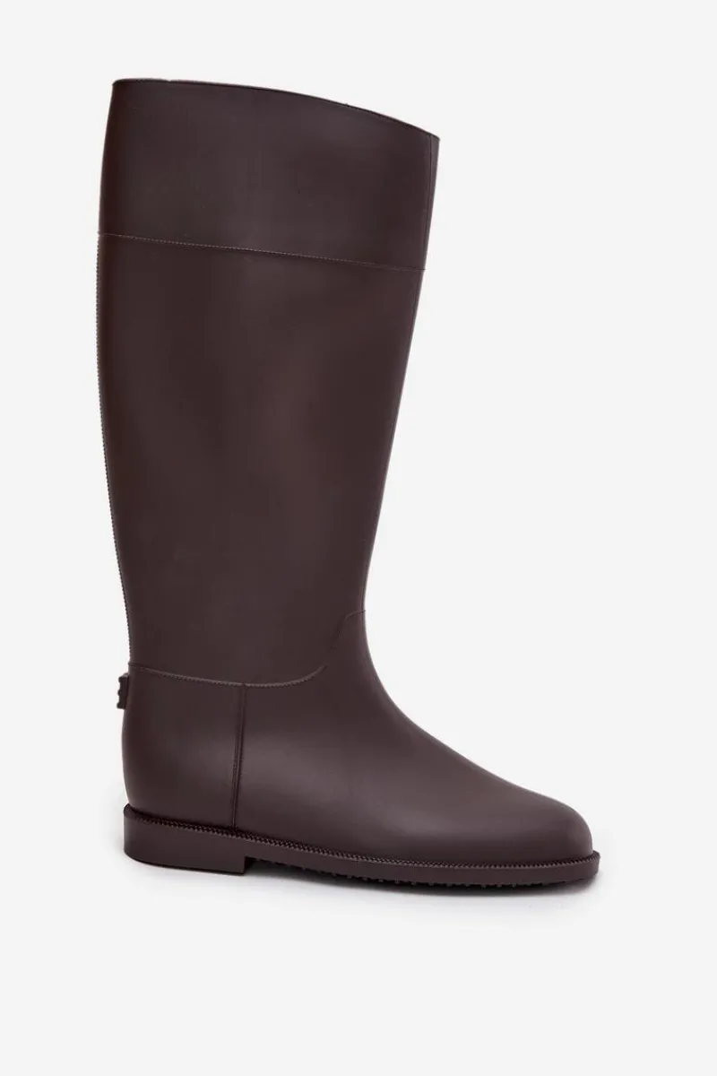 Kalosze Damskie>Boto Wysokie Kalosze Damskie Na Płaskim Obcasie Czekoladowe Melianne