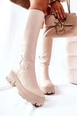 Discount Boto Wysokie Kozaki Beżowe Hemera