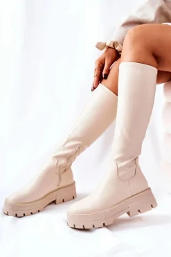 Discount Boto Wysokie Kozaki Beżowe Hemera