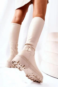 Discount Boto Wysokie Kozaki Beżowe Hemera