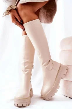 Discount Boto Wysokie Kozaki Beżowe Hemera