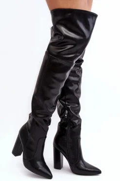 Discount Wysokie Kozaki Damskie Za Kolano Na Słupku Czarne Jeine Damskie Muszkieterki|Kozaki Za Kolano