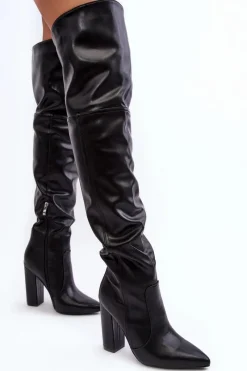 Discount Wysokie Kozaki Damskie Za Kolano Na Słupku Czarne Jeine Damskie Muszkieterki|Kozaki Za Kolano