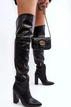 Discount Wysokie Kozaki Damskie Za Kolano Na Słupku Czarne Jeine Damskie Muszkieterki|Kozaki Za Kolano