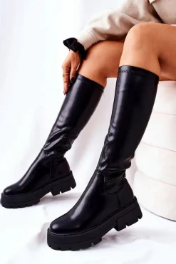 Best Wysokie Kozaki Hemera Czarne Damskie Kozaki Płaskie|Kozaki Przed Kolano