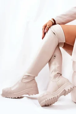 Boto Wysokie Kozaki Na Suwak Beżowe Charmaine