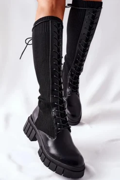 Sale Boto Wysokie Kozaki ze Skarpetą Czarne Monteri