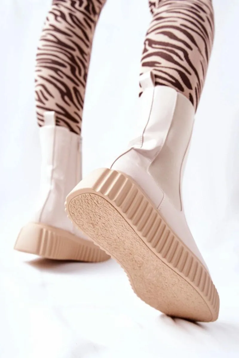 Hot Wysokie Lakierowane Botki Na Platformie Beżowe Sereia Damskie Botki Ocieplane|Czarne Botki