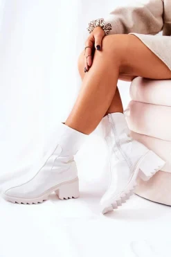 Botki Na Słupku|Czarne Botki>Boto Wysokie Lakierowane Botki Na Obcasie Białe Merelien