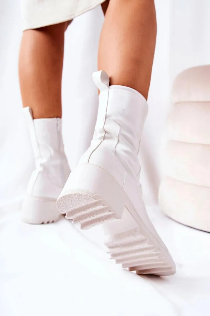 Botki Na Słupku|Czarne Botki>Boto Wysokie Lakierowane Botki Na Obcasie Białe Merelien