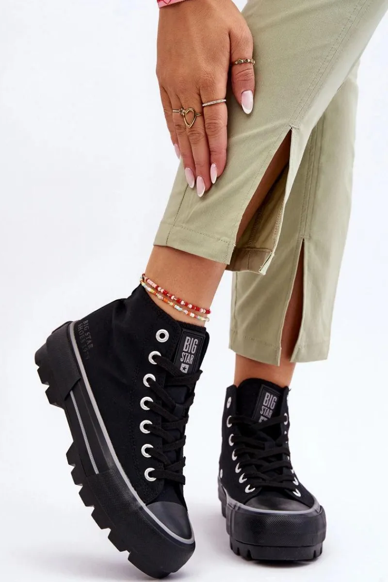 Clearance Big Star Shoes Wysokie Materiałowe Trampki Na Platformie Big Star LL274155 Czarne