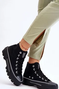 Clearance Big Star Shoes Wysokie Materiałowe Trampki Na Platformie Big Star LL274155 Czarne