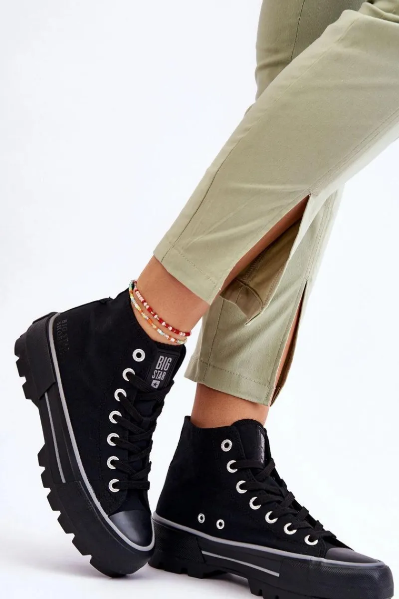 Clearance Big Star Shoes Wysokie Materiałowe Trampki Na Platformie Big Star LL274155 Czarne