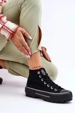 Clearance Big Star Shoes Wysokie Materiałowe Trampki Na Platformie Big Star LL274155 Czarne