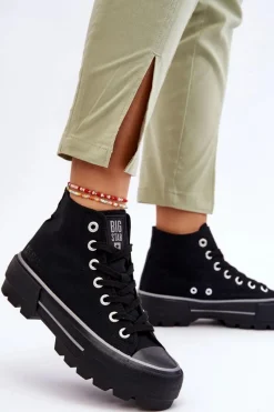 Clearance Big Star Shoes Wysokie Materiałowe Trampki Na Platformie Big Star LL274155 Czarne