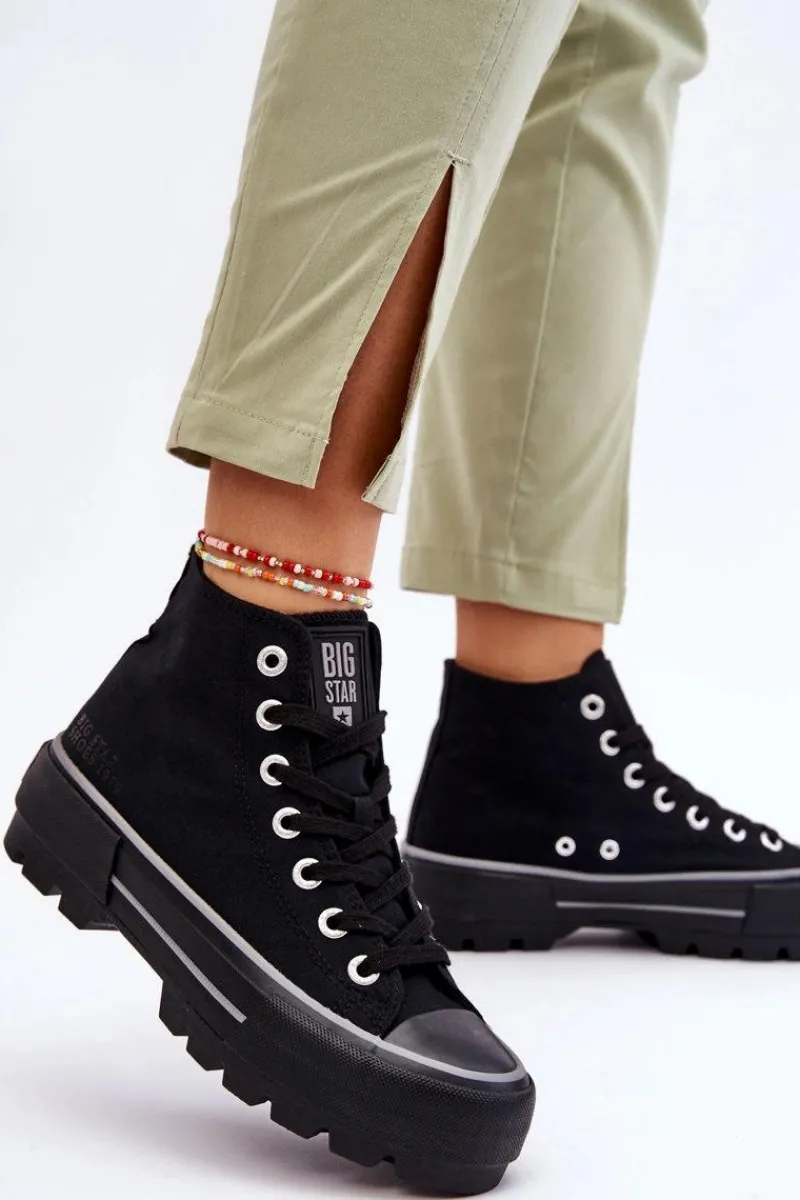 Clearance Big Star Shoes Wysokie Materiałowe Trampki Na Platformie Big Star LL274155 Czarne