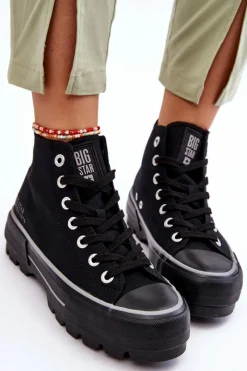 Clearance Big Star Shoes Wysokie Materiałowe Trampki Na Platformie Big Star LL274155 Czarne