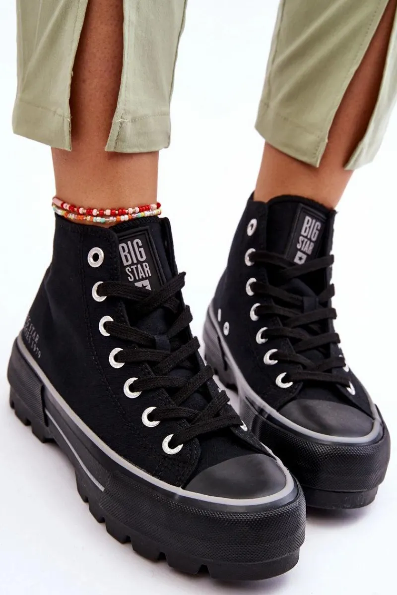 Clearance Big Star Shoes Wysokie Materiałowe Trampki Na Platformie Big Star LL274155 Czarne