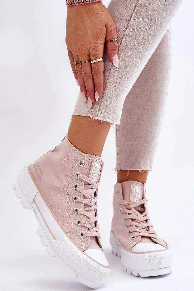 Hot Big Star Shoes Wysokie Materiałowe Trampki Na Platformie Big Star LL274157 Nude Różowy