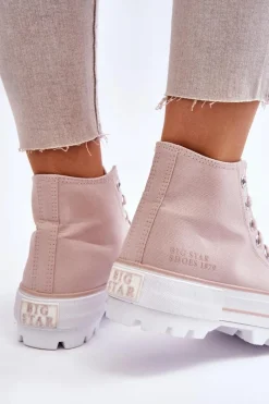 Hot Big Star Shoes Wysokie Materiałowe Trampki Na Platformie Big Star LL274157 Nude Różowy