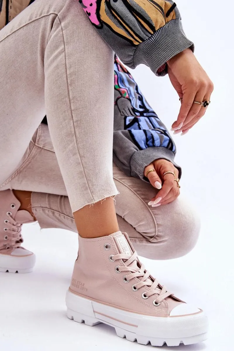 Hot Big Star Shoes Wysokie Materiałowe Trampki Na Platformie Big Star LL274157 Nude Różowy