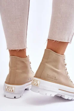Trampki Damskie Big Star|Trampki Damskie Wysokie></noscript>Big Star Shoes Wysokie Materiałowe Trampki Na Platformie Big Star LL274160 Beżowe