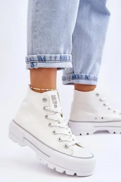 Big Star Shoes Wysokie Materiałowe Trampki Na Platformie Big Star LL274156 Białe Biały