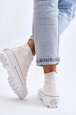 Big Star Shoes Wysokie Materiałowe Trampki Na Platformie Big Star LL274156 Białe Biały