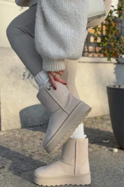 Discount Big Star Shoes Wysokie Śniegowce Damskie Na Platformie Big Star OO274897 Jasnobeżowe Beżowy