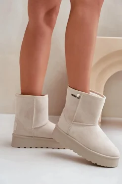 Discount Big Star Shoes Wysokie Śniegowce Damskie Na Platformie Big Star OO274897 Jasnobeżowe Beżowy