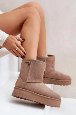 Śniegowce Damskie>Big Star Shoes Wysokie Śniegowce Damskie Na Platformie Big Star OO274A097 Beżowe Beżowy