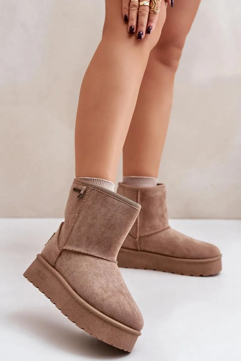 Śniegowce Damskie>Big Star Shoes Wysokie Śniegowce Damskie Na Platformie Big Star OO274A097 Beżowe Beżowy