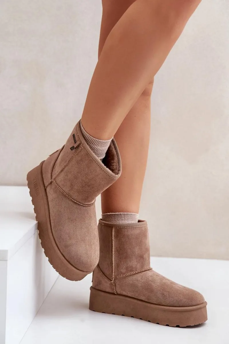 Śniegowce Damskie>Big Star Shoes Wysokie Śniegowce Damskie Na Platformie Big Star OO274A097 Beżowe Beżowy