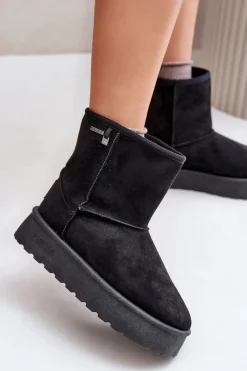 Clearance Wysokie Śniegowce Damskie Na Platformie Big Star OO274898 Czarne Damskie Śniegowce Damskie