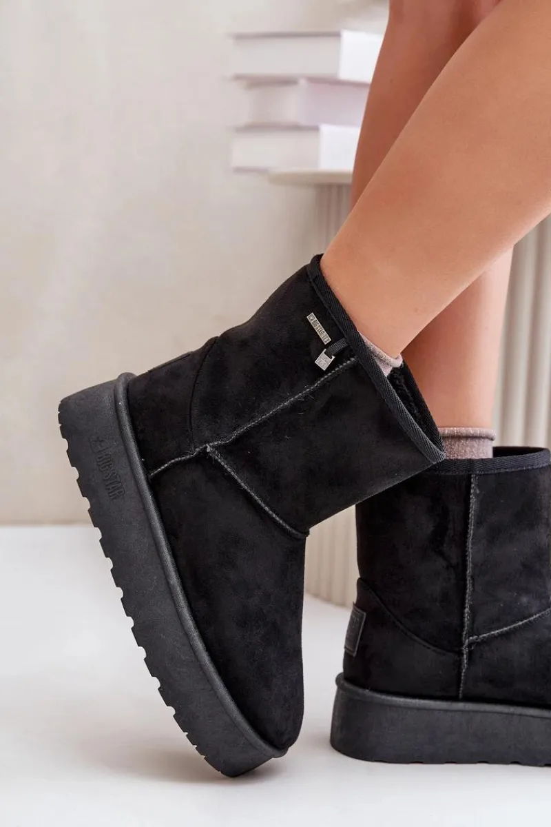 Clearance Wysokie Śniegowce Damskie Na Platformie Big Star OO274898 Czarne Damskie Śniegowce Damskie