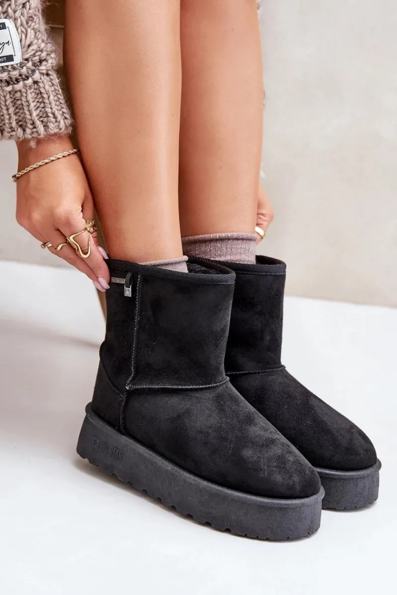 Clearance Wysokie Śniegowce Damskie Na Platformie Big Star OO274898 Czarne Damskie Śniegowce Damskie