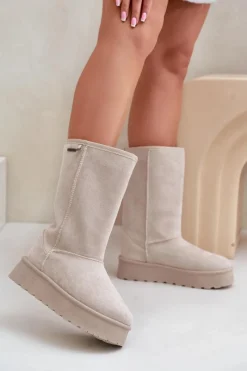 Śniegowce Damskie>Big Star Shoes Wysokie Śniegowce Na Platformie Big Star OO274894 Jasnobeżowe Beżowy