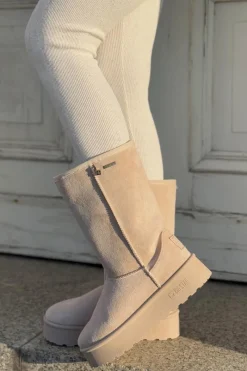 Śniegowce Damskie>Big Star Shoes Wysokie Śniegowce Na Platformie Big Star OO274894 Jasnobeżowe Beżowy